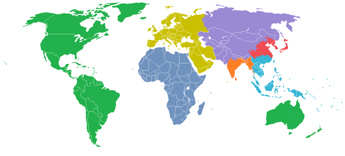 Maps-world divided into 7 zones with a billion people each