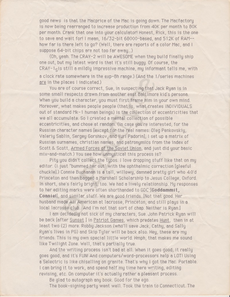 Tom Clancy letter, 1 Nov 1984, p 3